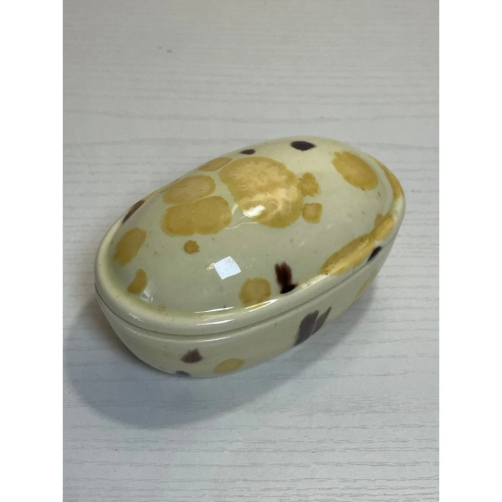 Trinket Box Yellow‎ Brown Speckled Decorative Container Handmade Ceramic